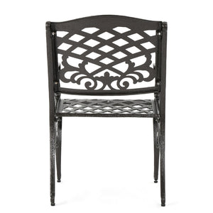 English Elm Chachere Outdoor Round Cast Aluminum Dining Set with Lattice Scrollwork Bronze Finish N776P381164B-4_54588.00BZE