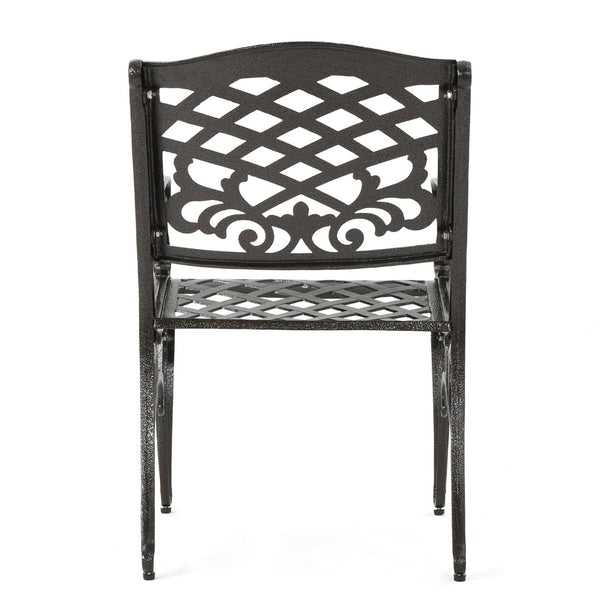 English Elm Chachere Outdoor Round Cast Aluminum Dining Set with Lattice Scrollwork Bronze Finish N776P381164B-4_54588.00BZE