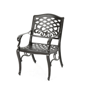 English Elm Chachere Outdoor Round Cast Aluminum Dining Set with Lattice Scrollwork Bronze Finish N776P381164B-4_54588.00BZE