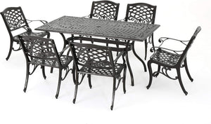 English Elm Ravenna Cast Aluminum Outdoor Dining Set Seats Six Floral Lattice Patio Table N776P381164B-6_57704.00