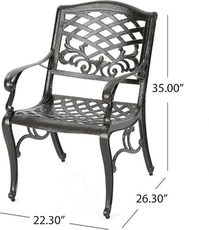 English Elm Ravenna Cast Aluminum Outdoor Dining Set Seats Six Floral Lattice Patio Table N776P381164B-6_57704.00