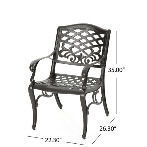 English Elm Patio 7 Piece Acacia Wood and Cast Aluminum Outdoor Dining Set for Six Guests N776P381164B_6_N776P381093T