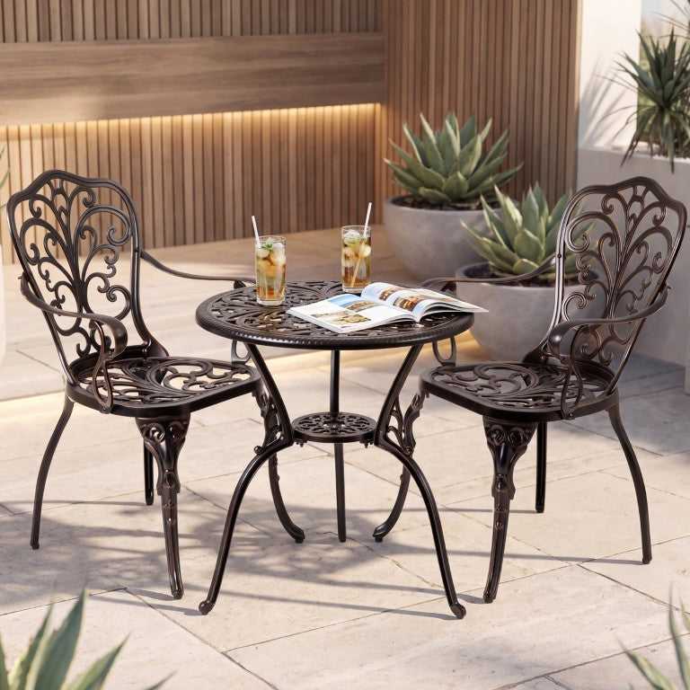 English Elm 3-Piece Cast Aluminum Bistro Set Round Table Patio Dining Rust Resistant Charm N776P381203C_N776P381211C