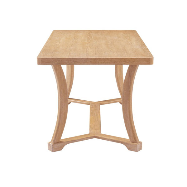 English Elm Will 7 Piece Farmhouse Dining Set with Rubberwood Trestle Table and Woven Back Chairs Beige, Light Brown, Natural N776P385751B-3_N776P490237N