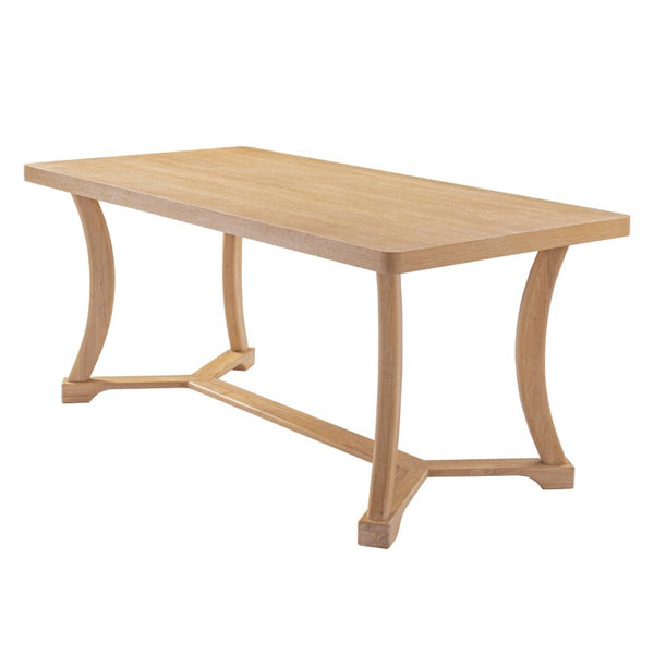English Elm Will 7 Piece Farmhouse Dining Set with Rubberwood Trestle Table and Woven Back Chairs Beige, Light Brown, Natural N776P385751B-3_N776P490237N