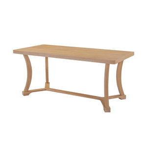 English Elm Will 7 Piece Farmhouse Dining Set with Rubberwood Trestle Table and Woven Back Chairs Beige, Light Brown, Natural N776P385751B-3_N776P490237N