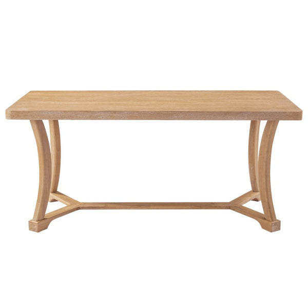 English Elm Will 7 Piece Farmhouse Dining Set with Rubberwood Trestle Table and Woven Back Chairs Beige, Light Brown, Natural N776P385751B-3_N776P490237N
