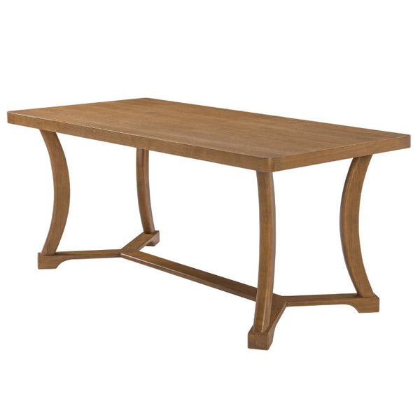 English Elm Will 7 Piece Farmhouse Dining Set with Rubberwood Trestle Table and Woven Back Chairs Beige, Brown, Light Brown N776P385751D-3_N776P490237W