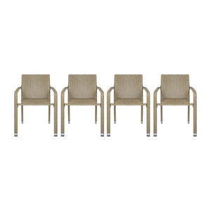 English Elm Outdoor Acacia Wood Patio Dining Set with Six Wicker Chairs for Backyard Decks Natural, Teak - B N776P387626T_N776P496437Y_N776P496436Y