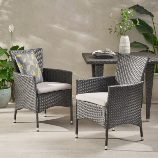 English Elm Malta Stainless Steel Dining Chair Set Modernist Tubular Frame for Contemporary Spaces Grey N776P402144G