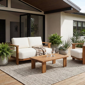 English Elm Kanso Solid Acacia 2 Piece Outdoor Loveseat Set with Weather Resistant Cushions N776P402166W