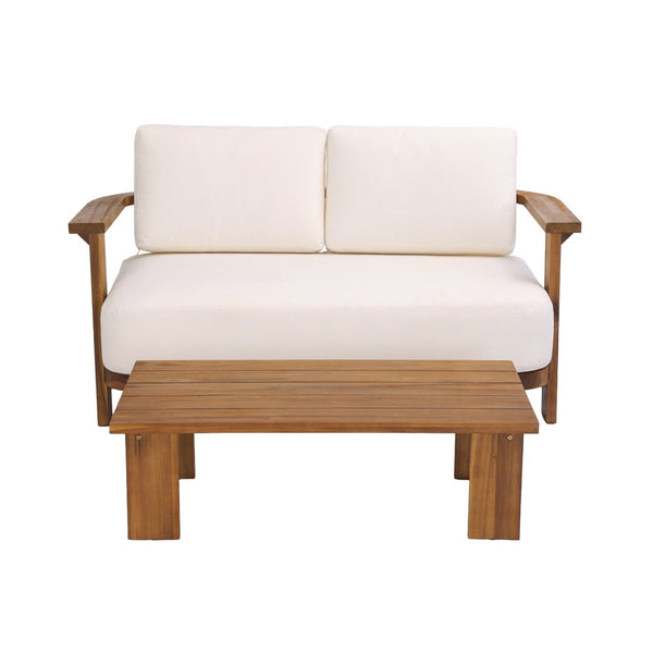 English Elm Kanso Solid Acacia 2 Piece Outdoor Loveseat Set with Weather Resistant Cushions N776P402166W