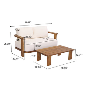 English Elm Kanso Solid Acacia 2 Piece Outdoor Loveseat Set with Weather Resistant Cushions N776P402166W