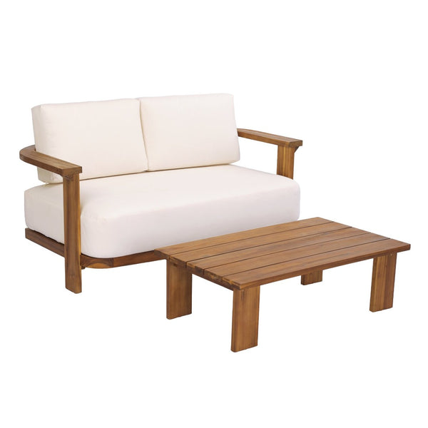 English Elm Kanso Solid Acacia 2 Piece Outdoor Loveseat Set with Weather Resistant Cushions N776P402166W