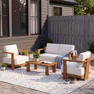 English Elm Kanso Solid Acacia Outdoor Chat Set Four Piece Patio Lounge with Cushioned Seating N776P402166W_N776P402167W-2