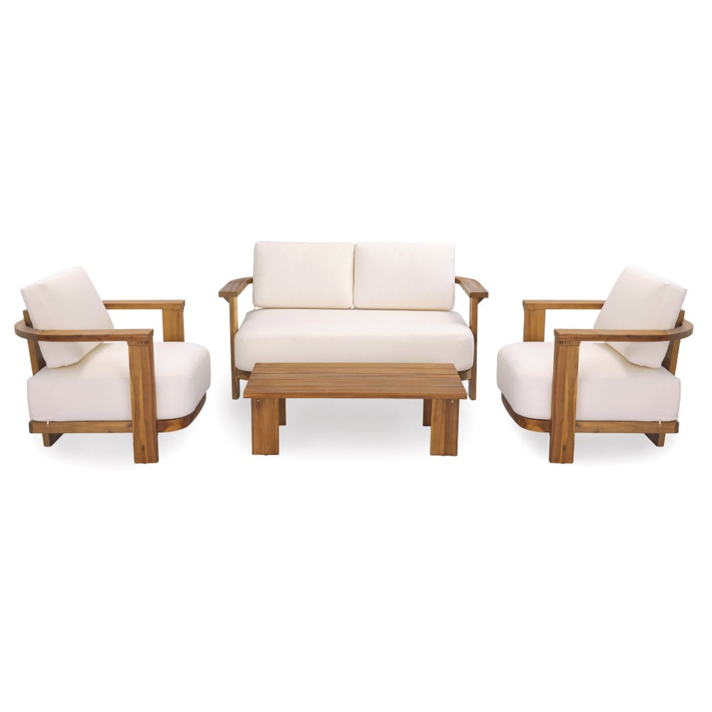 English Elm Kanso Solid Acacia Outdoor Chat Set Four Piece Patio Lounge with Cushioned Seating N776P402166W_N776P402167W-2