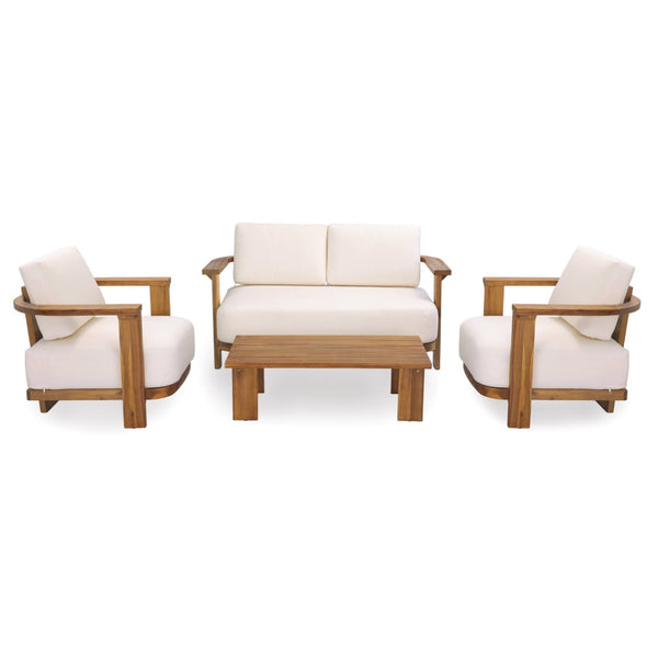 English Elm Kanso Solid Acacia Outdoor Chat Set Four Piece Patio Lounge with Cushioned Seating N776P402166W_N776P402167W-2