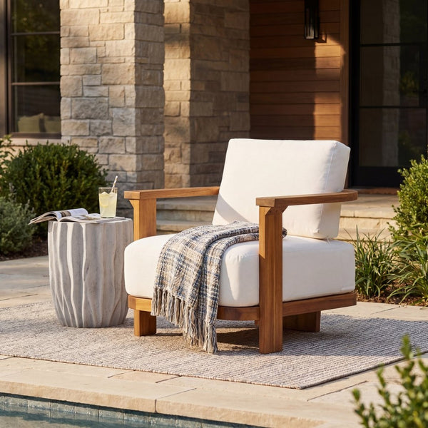 English Elm Kanso Solid Acacia Outdoor Armchair with Thick Cushions for Patio Garden Living N776P402167W