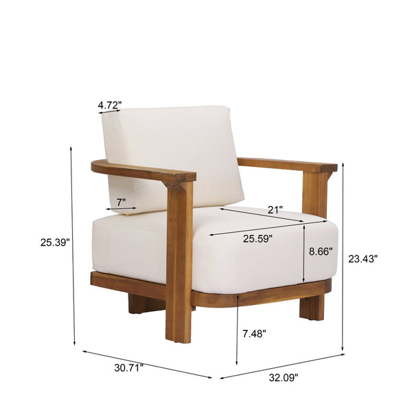 English Elm Kanso Solid Acacia Outdoor Armchair with Thick Cushions for Patio Garden Living N776P402167W
