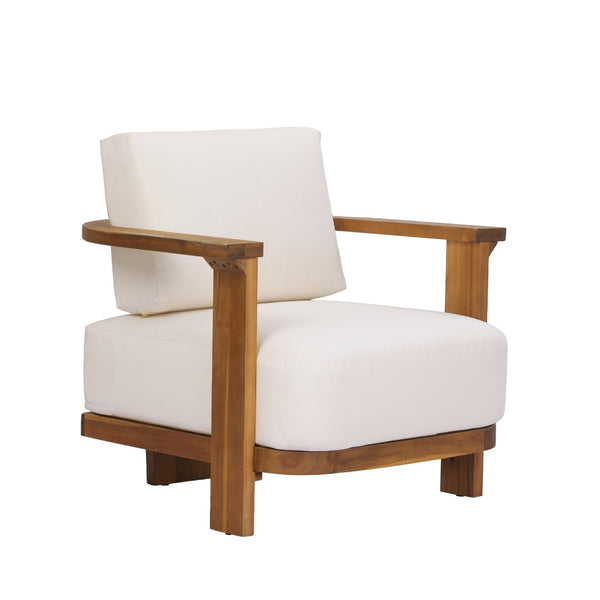 English Elm Kanso Solid Acacia Outdoor Armchair with Thick Cushions for Patio Garden Living N776P402167W