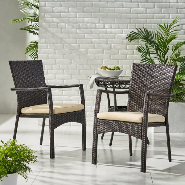 English Elm Corsica All-weather Wicker Outdoor Dining Chairs with Cushions for Patio or Deck N776P403778B