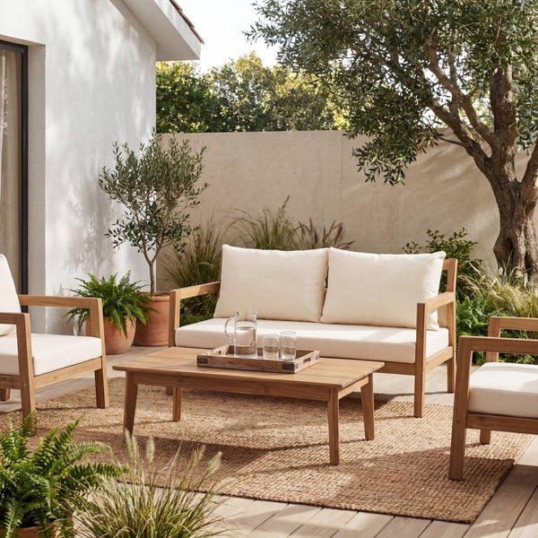 English Elm Pablo Solid Acacia Wood Patio Loveseat Set with Geometric Modern Outdoor Design N776P409030W