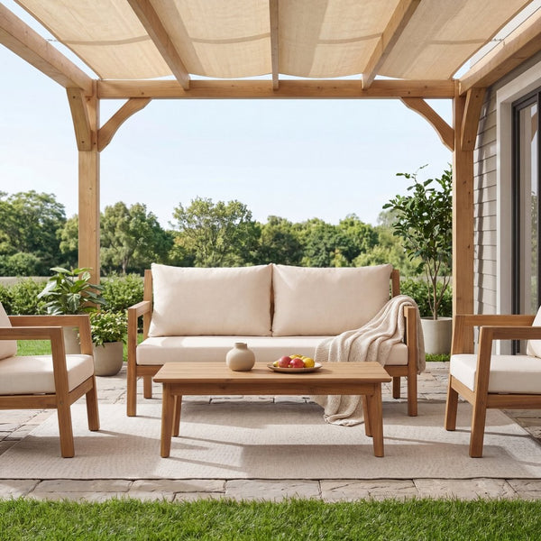 English Elm Pablo Solid Acacia Wood Patio Loveseat Set with Geometric Modern Outdoor Design N776P409030W