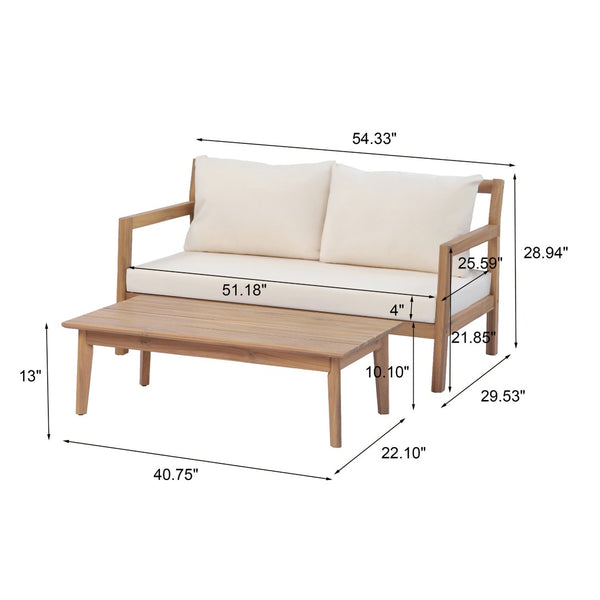 English Elm Pablo Solid Acacia Wood Patio Loveseat Set with Geometric Modern Outdoor Design N776P409030W