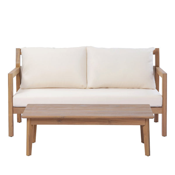 English Elm Pablo Solid Acacia Wood Patio Loveseat Set with Geometric Modern Outdoor Design N776P409030W