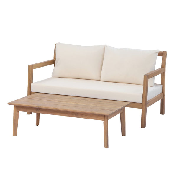 English Elm Pablo Solid Acacia Wood Patio Loveseat Set with Geometric Modern Outdoor Design N776P409030W