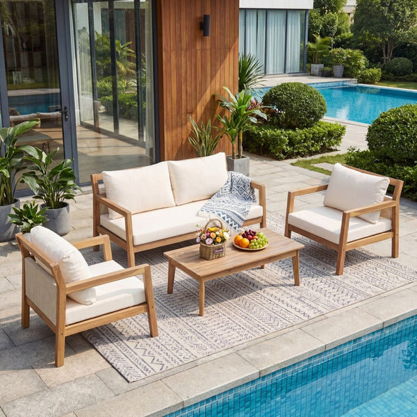 English Elm Pablo Outdoor Acacia Wood 4 Piece Chat Set for Patio Deck and Poolside Lounge N776P409030W_N776P409031W-2