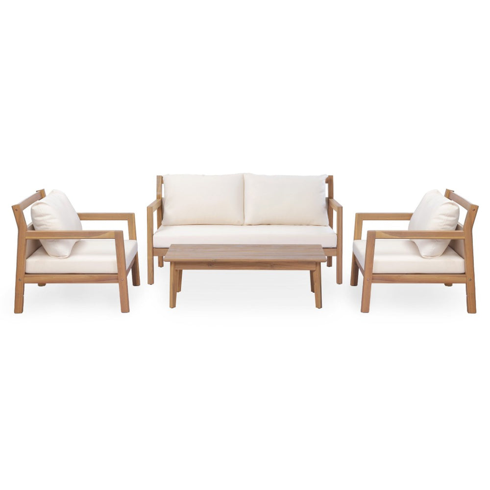 English Elm Pablo Outdoor Acacia Wood 4 Piece Chat Set for Patio Deck and Poolside Lounge N776P409030W_N776P409031W-2