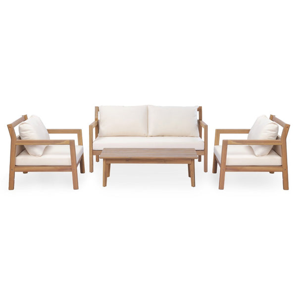 English Elm Pablo Outdoor Acacia Wood 4 Piece Chat Set for Patio Deck and Poolside Lounge N776P409030W_N776P409031W-2