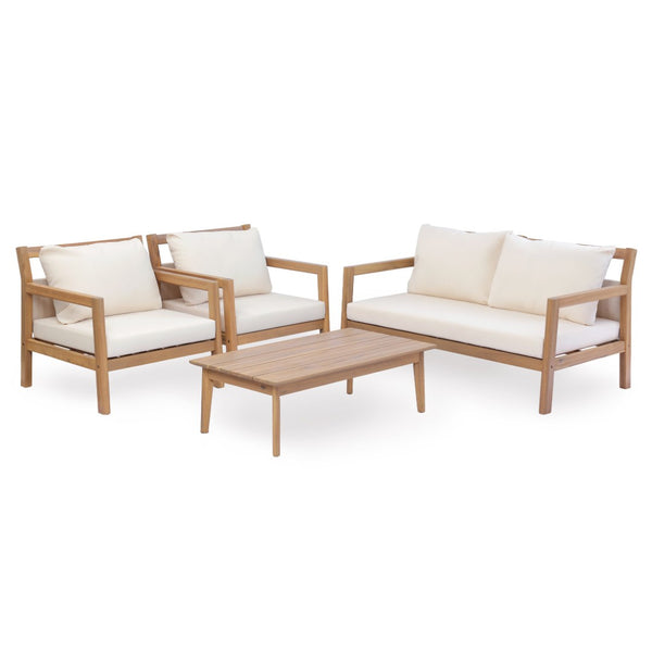 English Elm Pablo Outdoor Acacia Wood 4 Piece Chat Set for Patio Deck and Poolside Lounge N776P409030W_N776P409031W-2