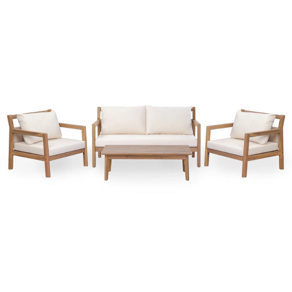 English Elm Pablo Outdoor Acacia Wood 4 Piece Chat Set for Patio Deck and Poolside Lounge N776P409030W_N776P409031W-2