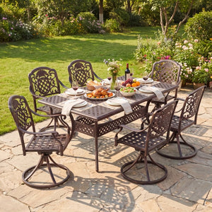 English Elm 7-Piece Cast Aluminum Outdoor Dining Set Rust Proof Patio Table Six Chairs N776P415132B-3_60703.00