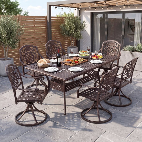English Elm 7-Piece Cast Aluminum Outdoor Dining Set Rust Proof Patio Table Six Chairs N776P415132B-3_60703.00