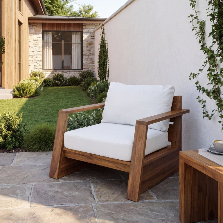 English Elm Outdoor Acacia Wood Club Chair with Wide Seat and Weather Resistant Cushion for Patios 1 Piece N776P423266T