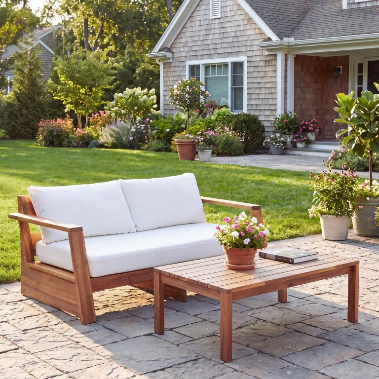 English Elm Outdoor Acacia Wood Loveseat and Coffee Table Set for Patio Porch Pergola N776P423267T