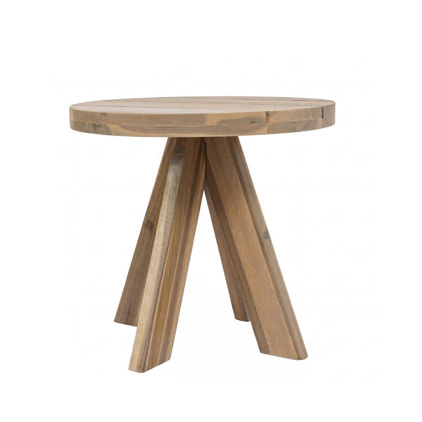 English Elm Acacia Solid Wood Outdoor Round Tripod Side Table for Patio Balcony and Poolside Warm Grey N776P427176E