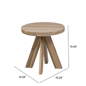 English Elm Acacia Solid Wood Outdoor Round Tripod Side Table for Patio Balcony and Poolside Warm Grey N776P427176E