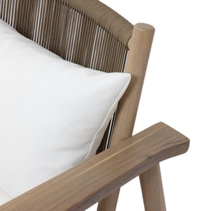 English Elm Acacia Wood Outdoor Armchair with Woven Rope Back and Cushion for Patio Spaces Warm Grey N776P427177E