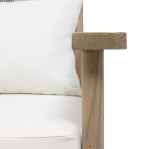 English Elm Acacia Wood Outdoor Armchair with Woven Rope Back and Cushion for Patio Spaces Warm Grey N776P427177E