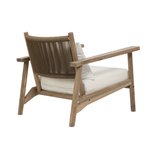 English Elm Acacia Wood Outdoor Armchair with Woven Rope Back and Cushion for Patio Spaces Warm Grey N776P427177E