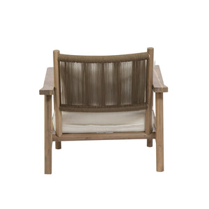 English Elm Acacia Wood Outdoor Armchair with Woven Rope Back and Cushion for Patio Spaces Warm Grey N776P427177E