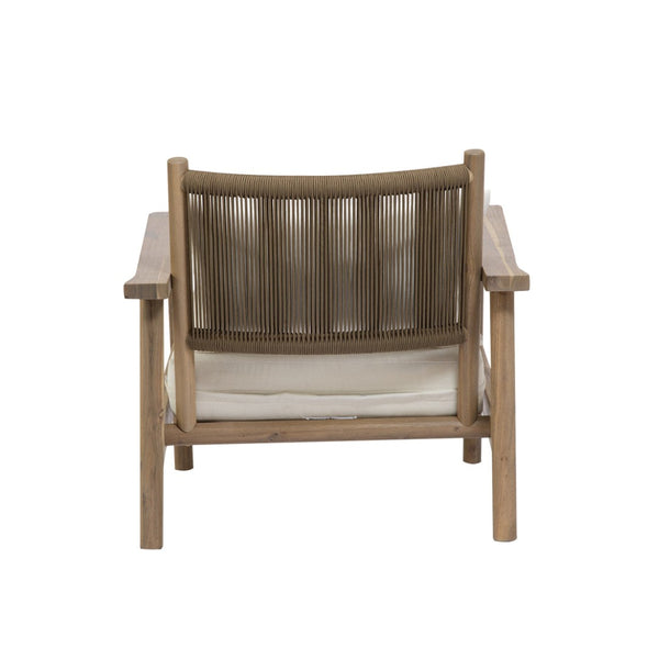 English Elm Acacia Wood Outdoor Armchair with Woven Rope Back and Cushion for Patio Spaces Warm Grey N776P427177E