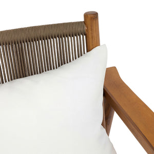 English Elm Acacia Wood Outdoor Armchair with Woven Rope Back and Cushion for Patio Spaces Teak N776P427177T