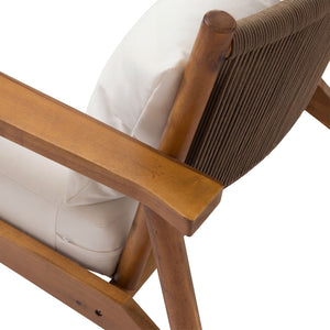 English Elm Acacia Wood Outdoor Armchair with Woven Rope Back and Cushion for Patio Spaces Teak N776P427177T