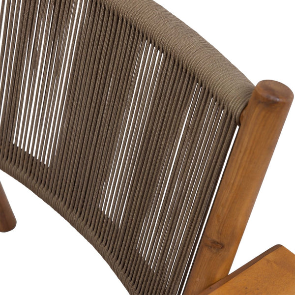 English Elm Acacia Wood Outdoor Armchair with Woven Rope Back and Cushion for Patio Spaces Teak N776P427177T