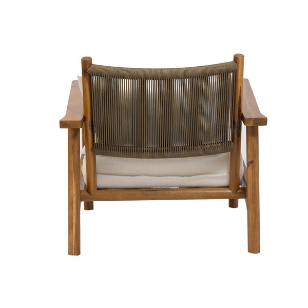 English Elm Acacia Wood Outdoor Armchair with Woven Rope Back and Cushion for Patio Spaces Teak N776P427177T